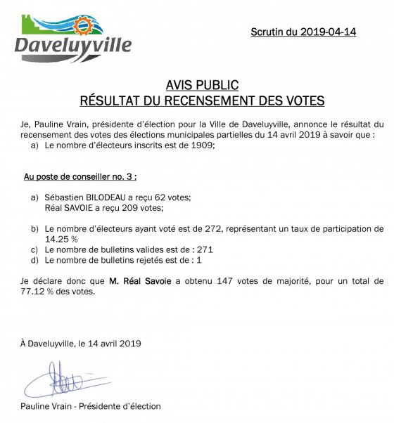 Résultat du recensement des votes (20196-04-14)