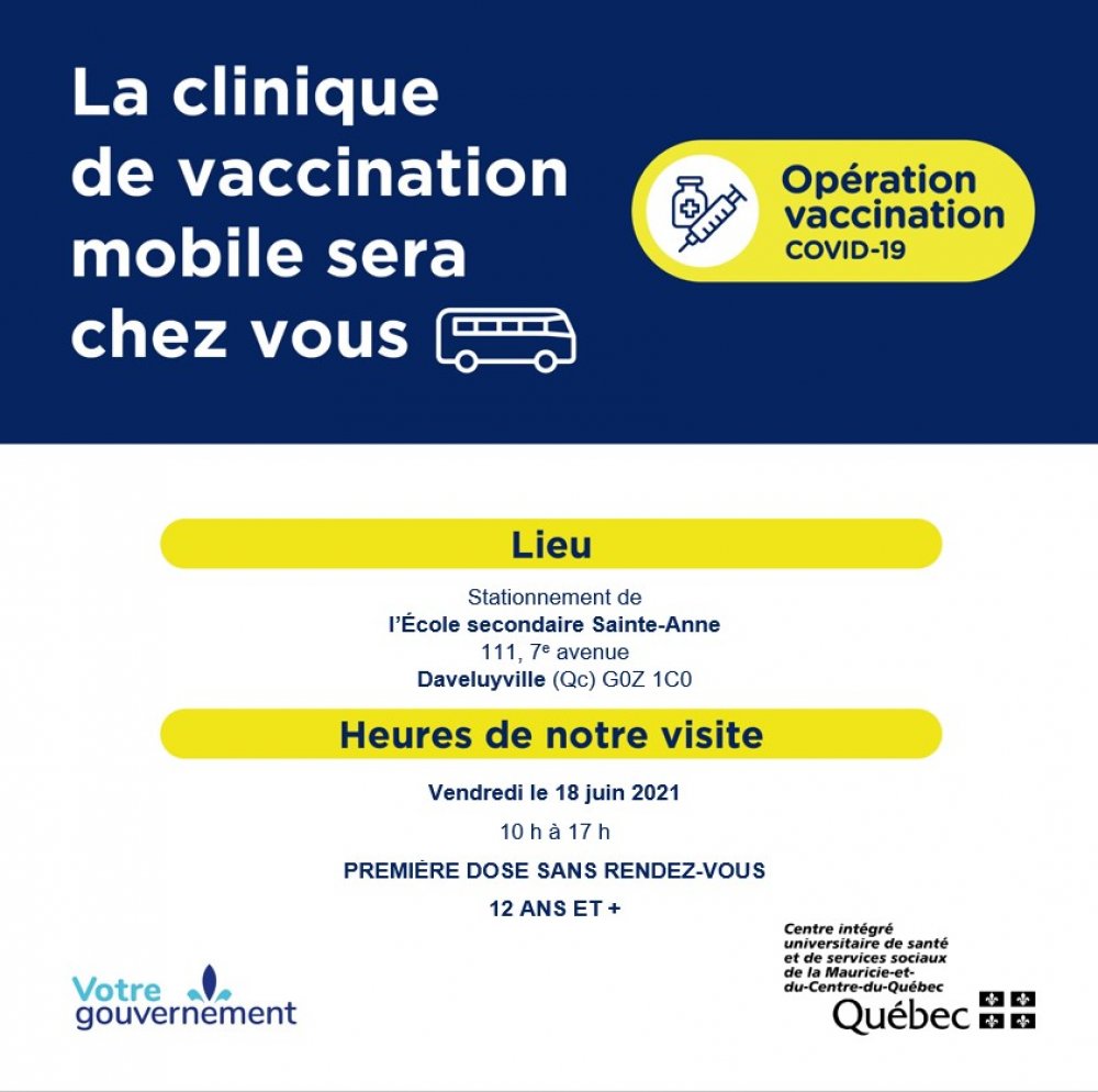 Clinique de vaccination mobile sans rendez-vous (12 ans et +)