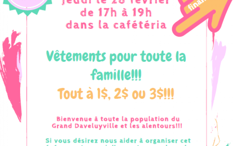 Friperie de l'école SteAnne (activité de financement) Daveluyville
